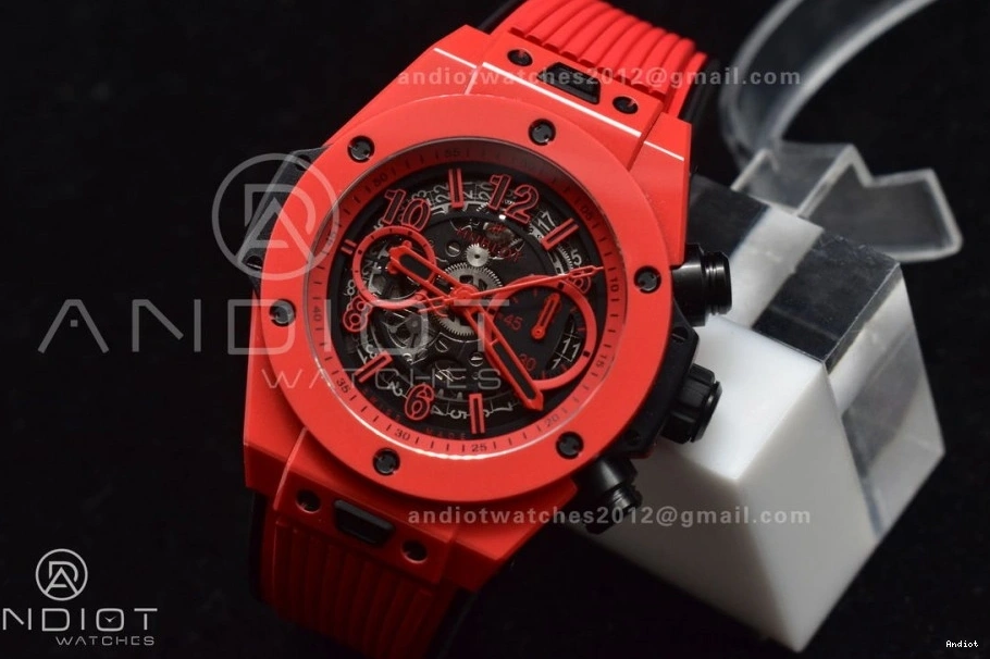Rubber 1:1 Red Big A1280 Skeleton on Strap Unico Dial Best Edition Magic BBF Ceramic Bang Red 1207